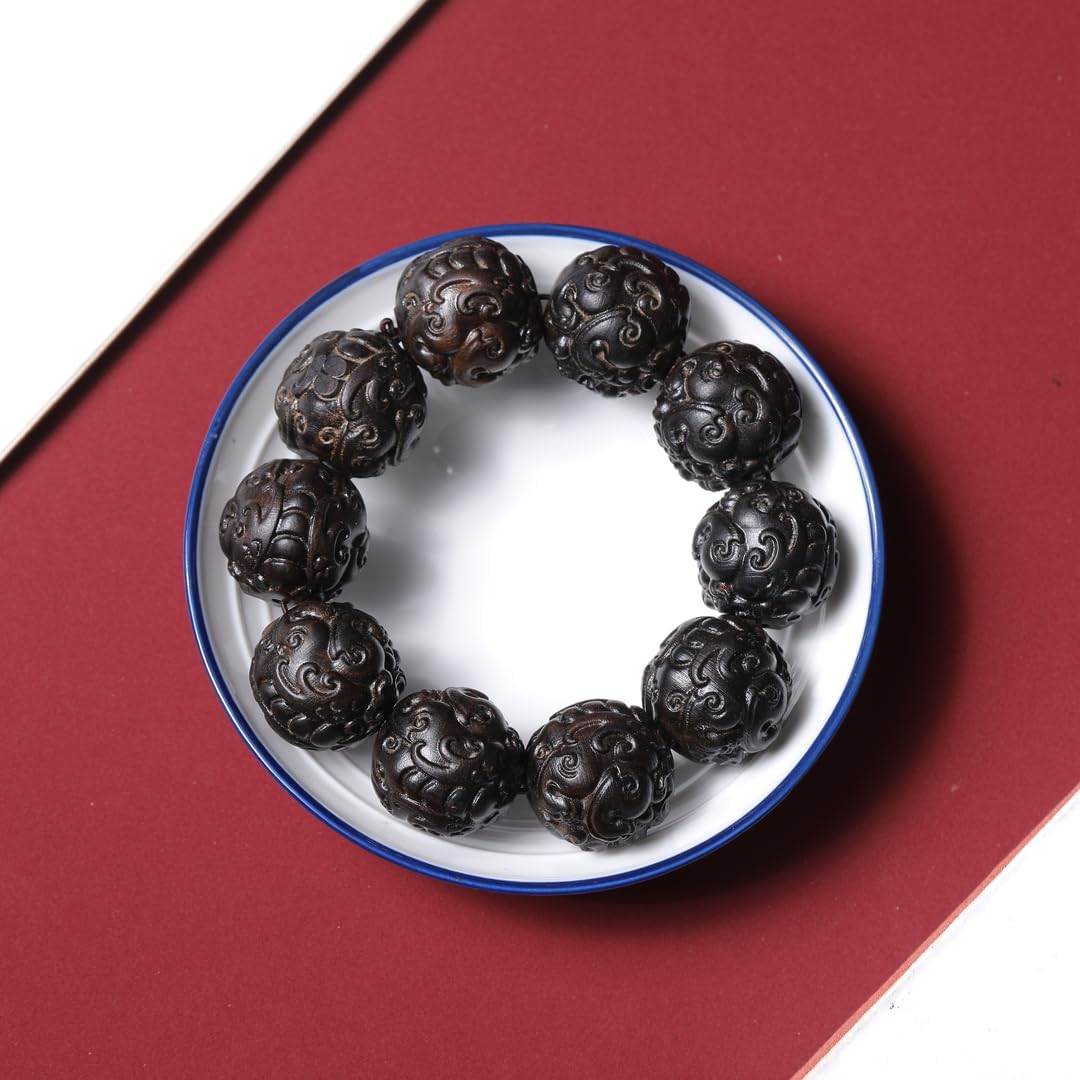 Daraqan Agarwood 25mm*10 Beads Single-Circle Rosary Wood Carving Pendant