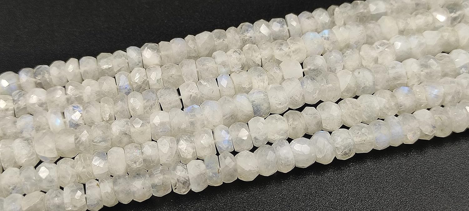 Hanumat Gems Lot of 10 Strands Beautiful Natural White Rainbow Faceted Rondelle Shape Gemstone Beads,Rainbow Rondelle Beads,Rainbow Faceted Beads,6.00-8.00 MM Beads,13 Inches Strand