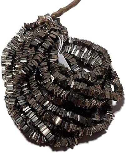 Grey Pyrite 16 Inches 3 Strands - Finest Quality Square Heishi Beads Size 5.5mm Code-HIGH-50777