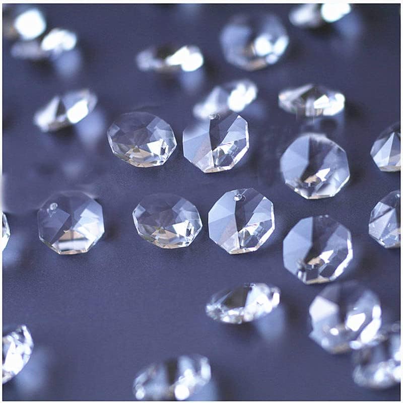 Hanging Crystals Prisms 500pcs Clear Chandelier Beads 14mm K9 Crystal Octagon Beads DIY Wedding Decoration Glass Chandelier Accessories, Different Hole Hangings Crystals for Decoration(Middle 1 Hole)
