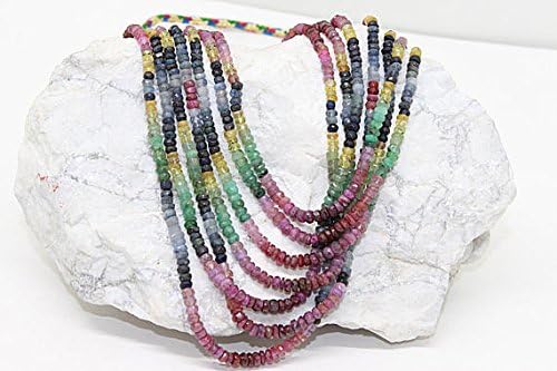 100% Natural Multi Color Precious Ruby Sapphire Emerald Gemstone Faceted rondelle Beads Necklace/Unique Gift Necklace/Wholesale Price Size-3-4mm