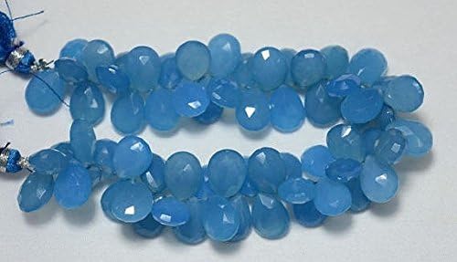 13 inch natural beads strand of 9x12mm faceted pear blue chalcedony gemstone beads for DIY jewelry - necklace, bracelet, earring, ring.