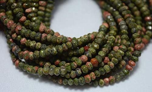 10 Strands Unakite Beads, Faceted Rondelle Beads, Unakite Rondelle 4mm Beads, Gemstone Beads, 13 Inches Strand Code-HIGH-31010