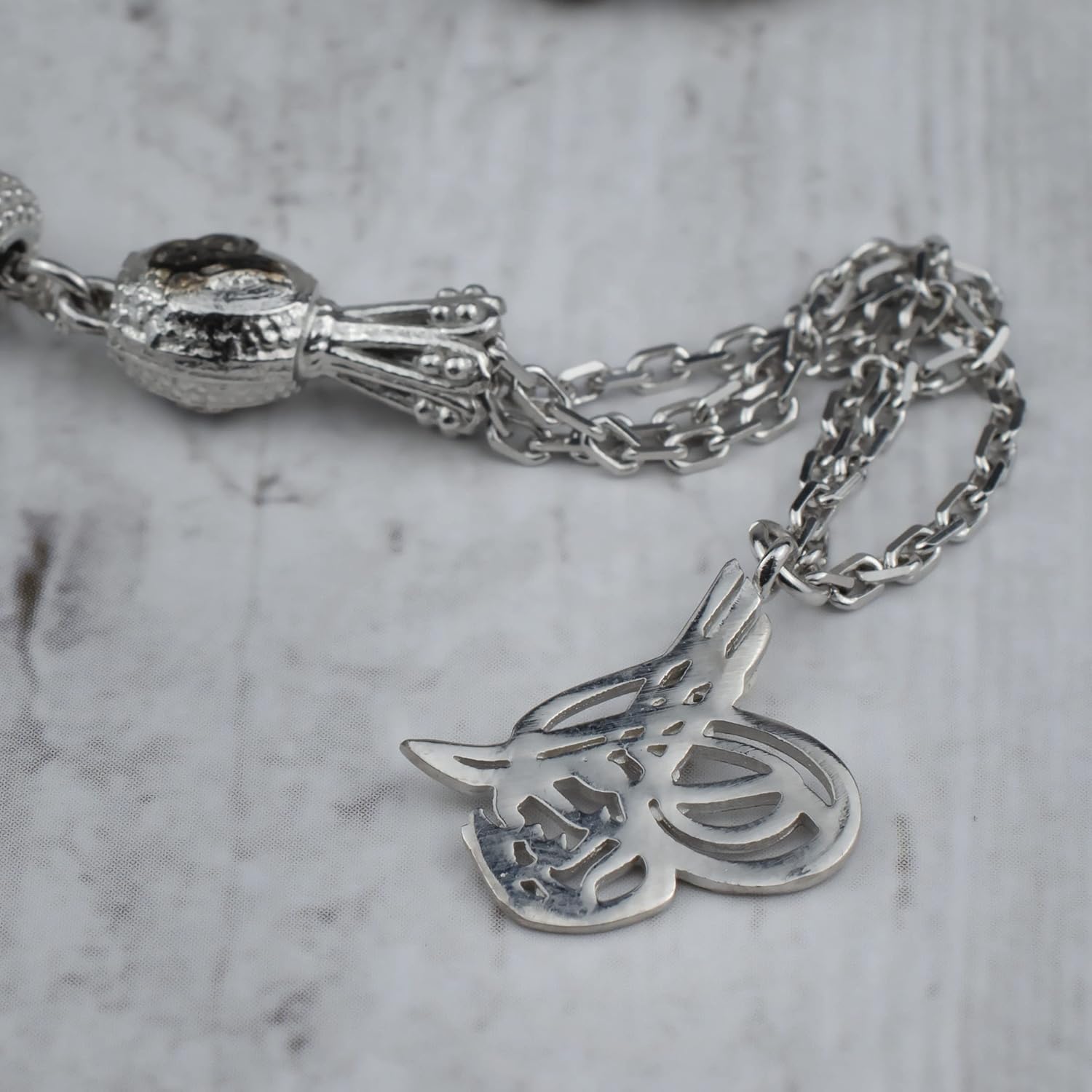 Filigranist 925 Silver Zirconia Oval Beads Tasbeeh Oxidized 33 Piece Oval Beads Misbah Tasbih Prayer Bead Worry Beads Stress Chain