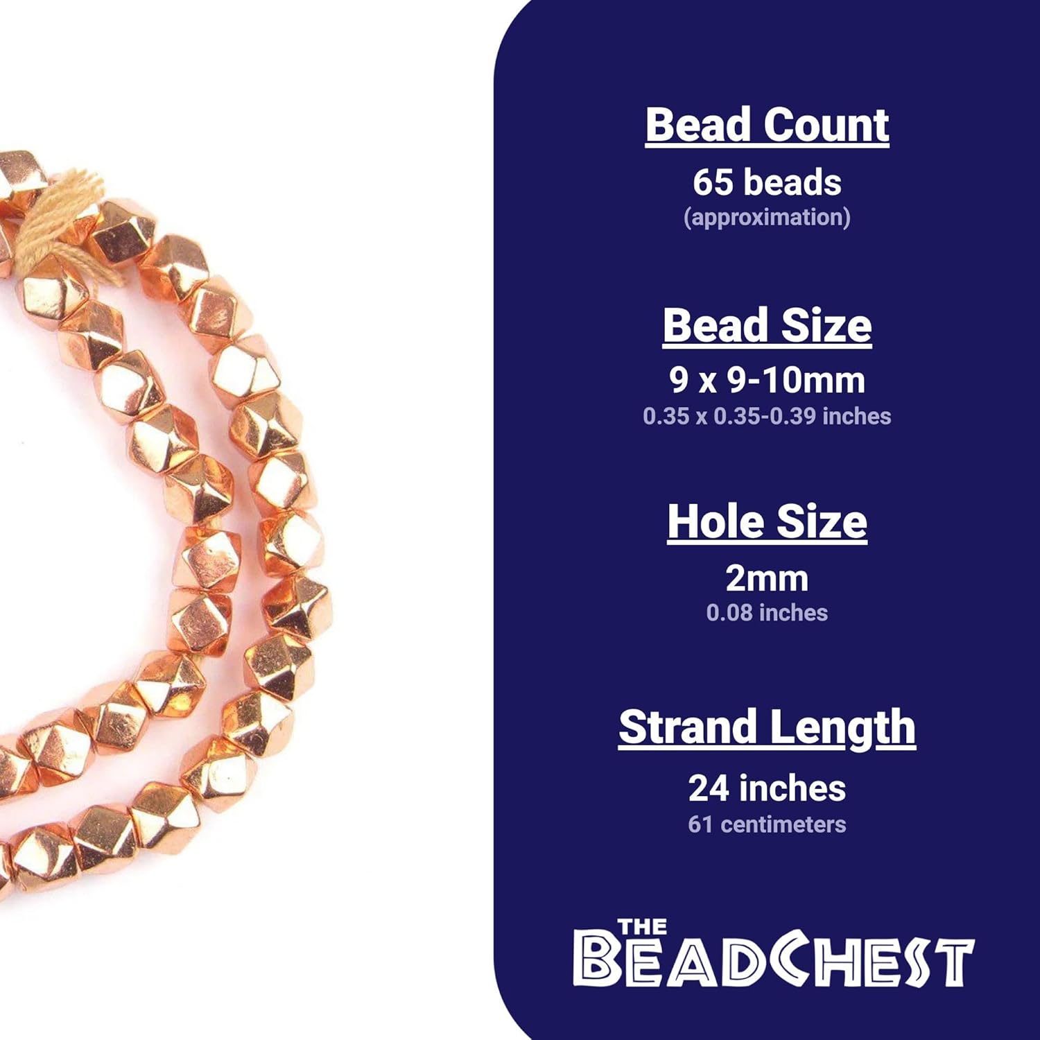 The Bead Chest Cornerless Cube Beads - Full Strand of Faceted Ethnic Metal Spacers (9mm, Copper)