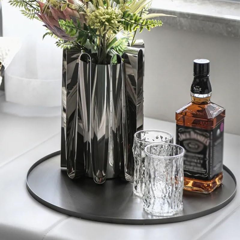 Tray Light Luxury Round Metal Tray Home Living Room Coffee Table Ornaments Water Cup Storage Tray Desktop Decoration Storage Tray Serving Trays(Black)