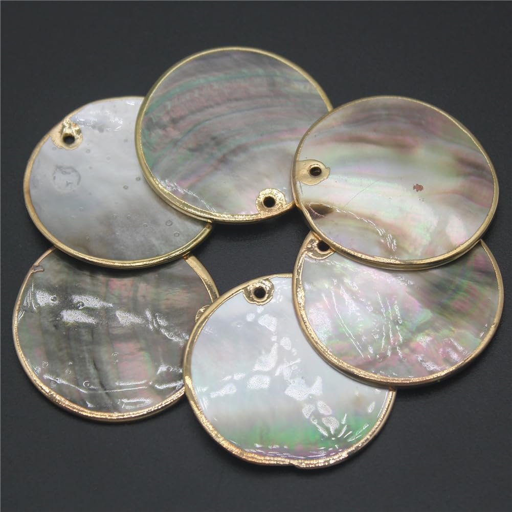 Natural Mop Shell Pendant Mother of Pearl Beads for Jewelry Making DIY Necklace Earrings Handmade Accessories Silver Edge 40mm 100 Pieces