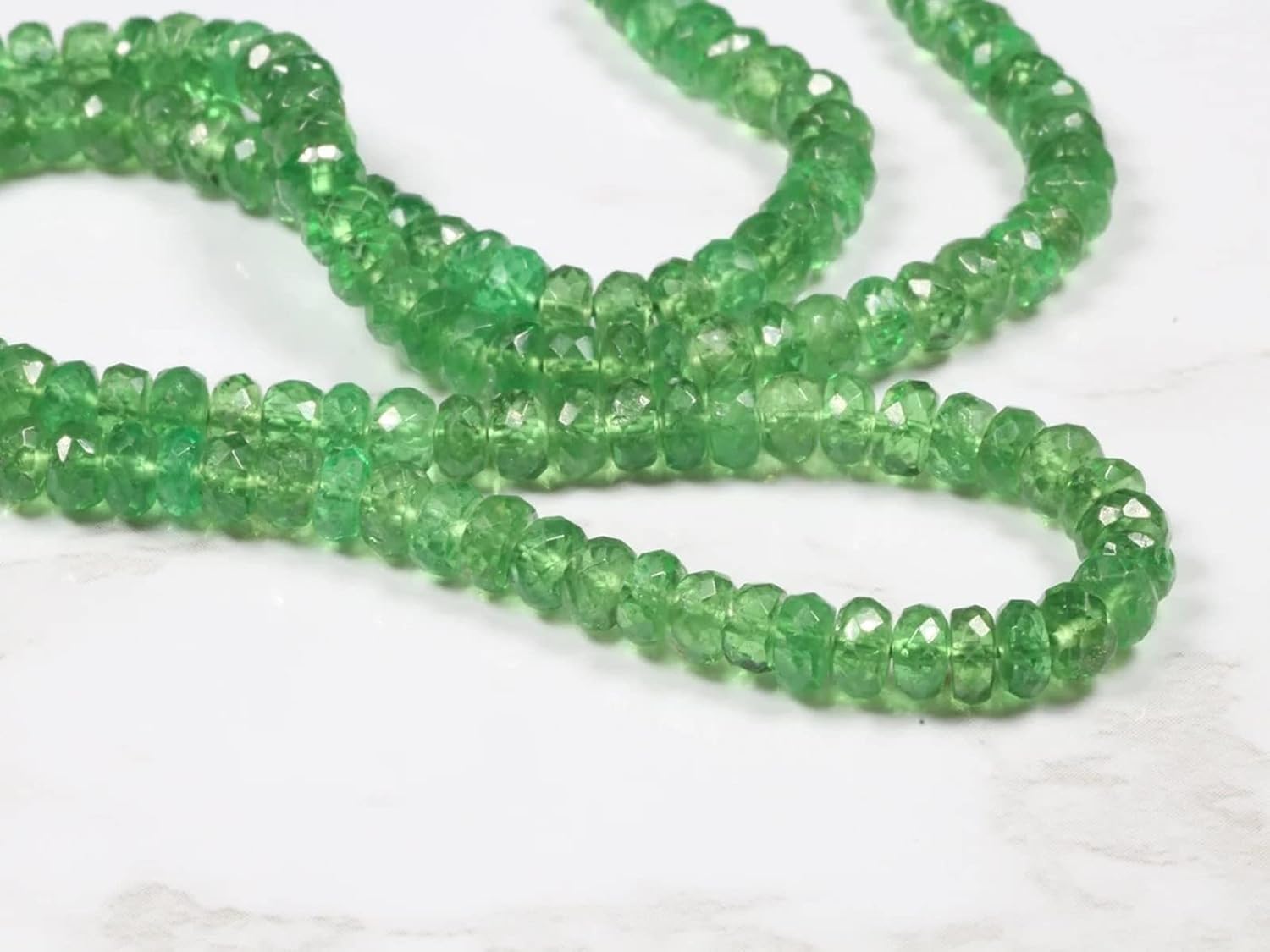 1 Strand Green Tsavorite 4mm Hand Faceted Rondelles 16