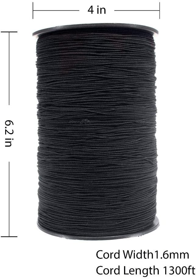 Craft County Roll Elastic Cord Beading Threads (Color Black) 1300 Feet (Ft) x 1/16 inches (1.6 Millimeters) Good for DIY Crafting. Stretchy Shock Cord - Beading, Masks, Jewelry Making, Christmas