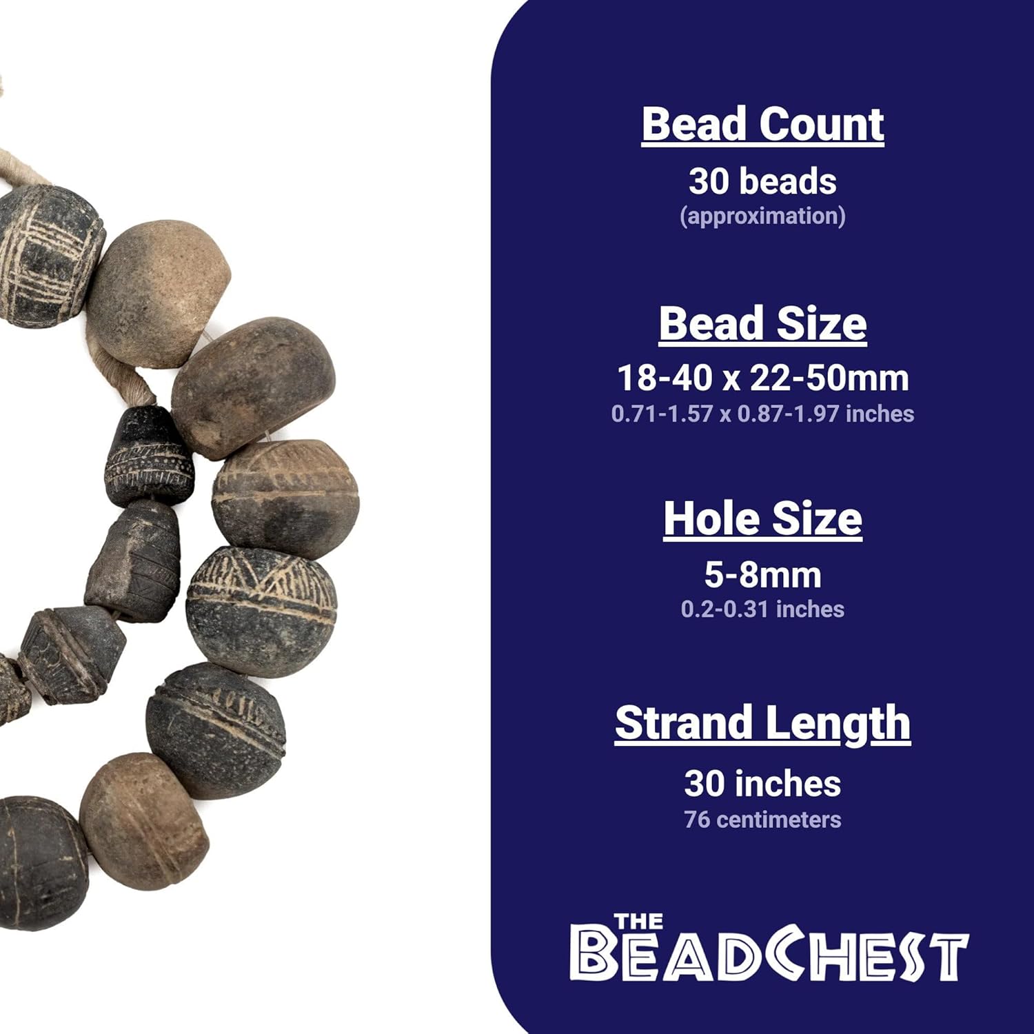 Old Jumbo Mali Clay Beads: Unique Artisan Spindle Whorl, Handmade from Mali, 36mm Diameter