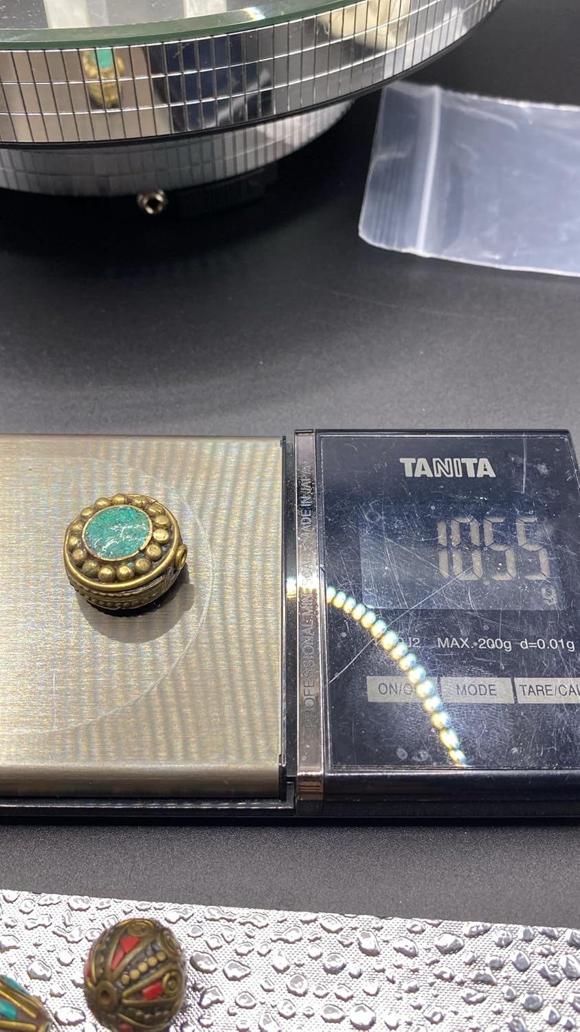 Nepali Tibetan Handmade Turquoise Brass Bead 20x12mm 10g | Round Inlay Ethnic Bead for Jewelry Making | Boho Tribal Loose Bead | Healing Craft Supply (50)