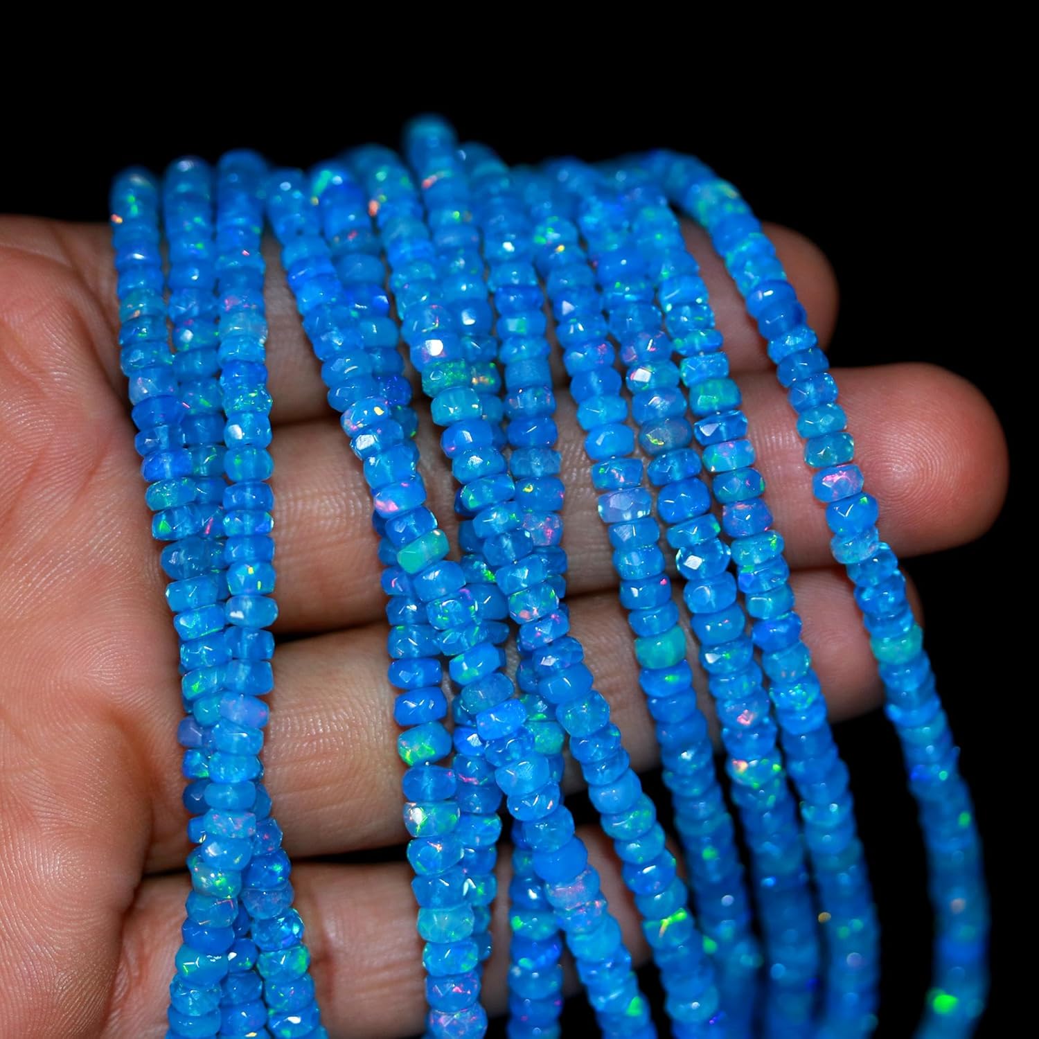 AAA+ Blue Opal Smooth Rondelle Beads 4-7mm Natural Ethiopian Opal Beads Beads for Jewelry Making