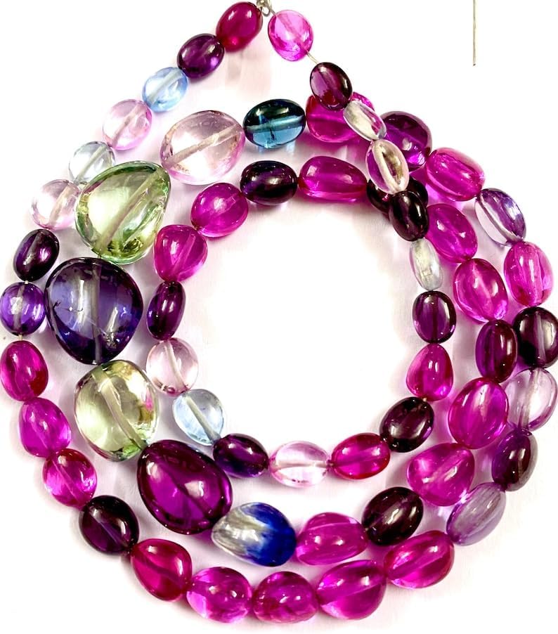 Natural Multi Pink Sapphire Nuggets Smooth Beads 5-11 MM 20 inch Long String Jewelry Making Gemstone Beads for Necklace Bracelet