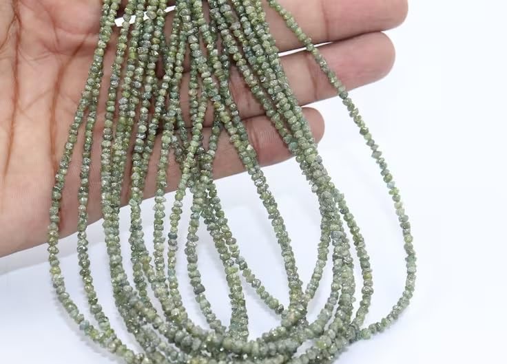Natural Green Diamond Uncut Beads Strand Raw Diamond Beads Green Rough Uncut Diamond Beads for Jewelry Making Crafts