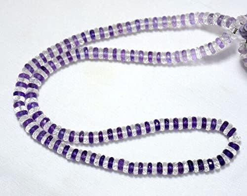 6mm Crystal and Amethyst Faceted Spacer Beads, Amethyst Gemstone Heishi Beads, Crystal Cut Tyre Beads, 17 Inches Strand