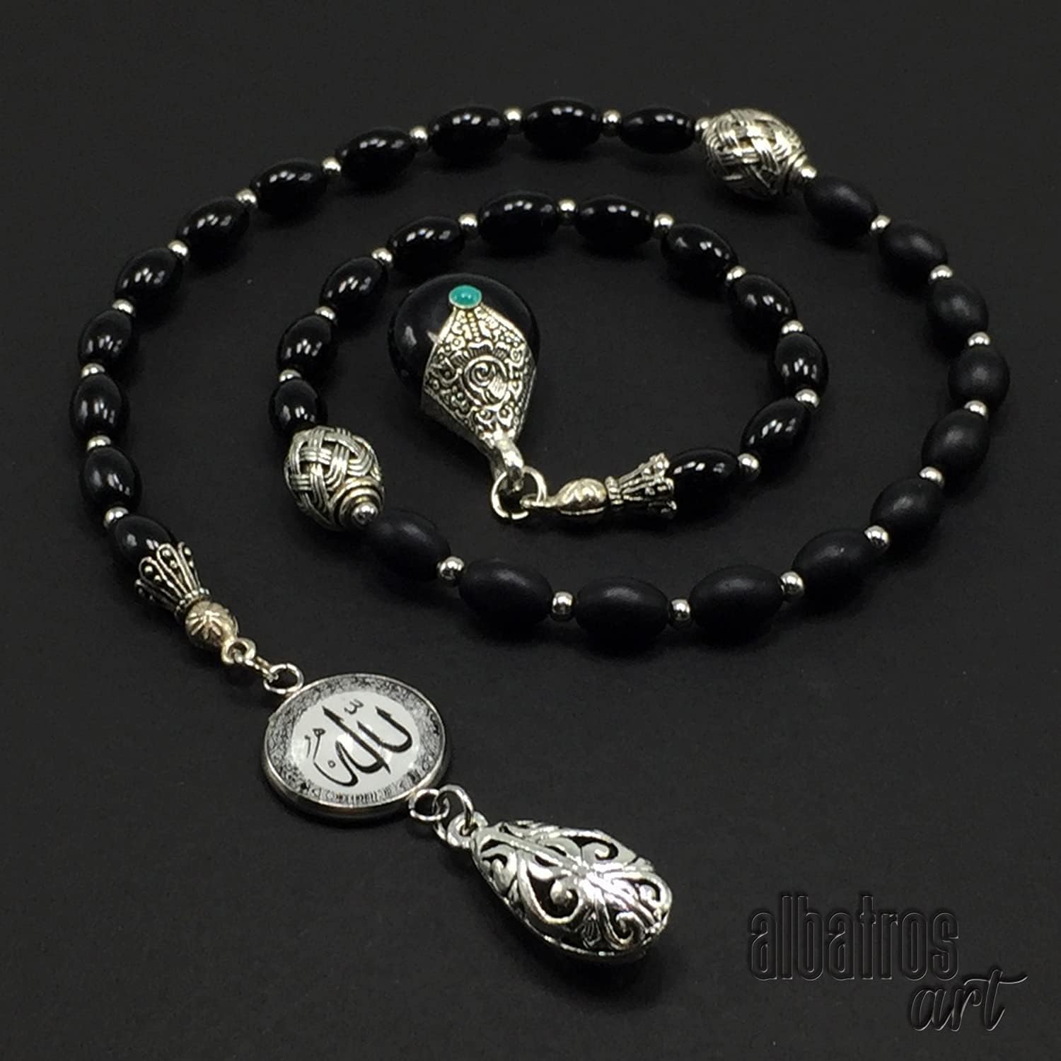 -Swing Beads Collection- Prayer Beads-Tesbih-Tasbih-Tasbeeh-Misbaha-Masbaha-Subha-Sebha-Sibha-Rosary (Model 3-8 mm Diameter Black Agate Beads)