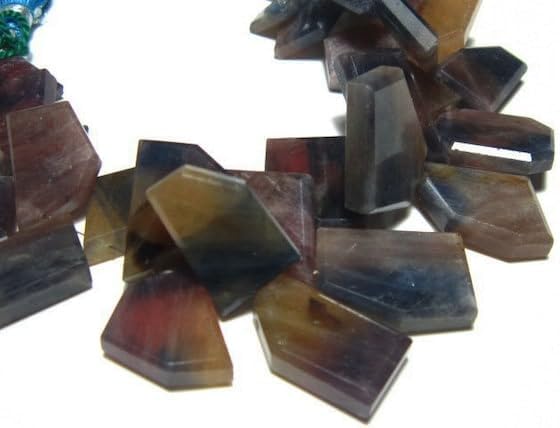 BEADS GEMSTONE 478 carat-Rare Natural Bi Sapphire LARGE Faceted Fancy Slices-7 Inch Long Strand -Stones measure- 10-23mm Code-HIGH-10619