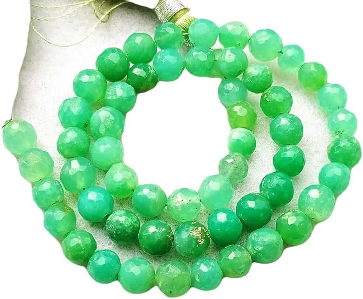 13 inch Strand of Natural gem Apple Green Chrysoprase, 8mm Round Faceted Beads for DIY Jewelry Making. | Beads_01992