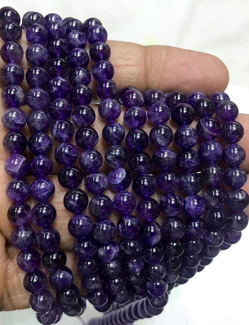 GEMZ 4 inch Strand of Natural Amethyst Round Shape Smooth Cut Purple Color Beads for DIY Jewelry Making- Earring Necklace Bracelet.