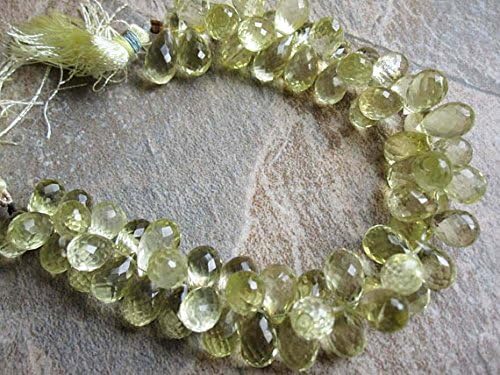 lemon quartz beads briolettes, faceted teardrops briolettes, 7mm x 11mm 23 beads