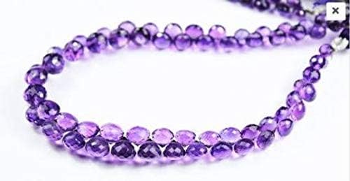 Natural Purple Amethyst Faceted Onion Drop Briolette Loose Gemstone Craft Beads Strand 9 Inch Long 6mm 4mm Code-HIGH-26466
