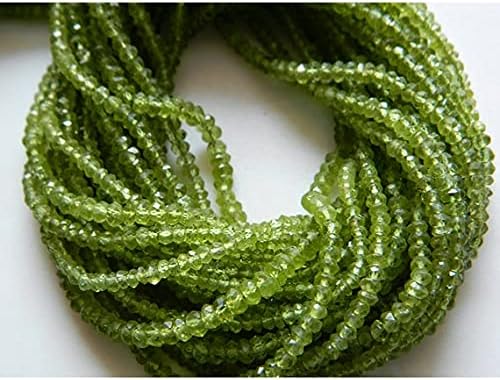 5 Strand Natural Peridot Rondelles, Micro Faceted Beads, Original Gemstone, Rondelle Beads, 3mm Beads, 13.5 Inch