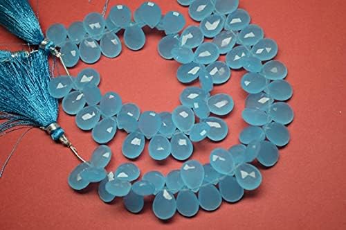 7 inch Strand of Natural Chalcedony 10x14mm pear Faceted briolette Beads for DIY Jewelry Making. |BRIO_01848