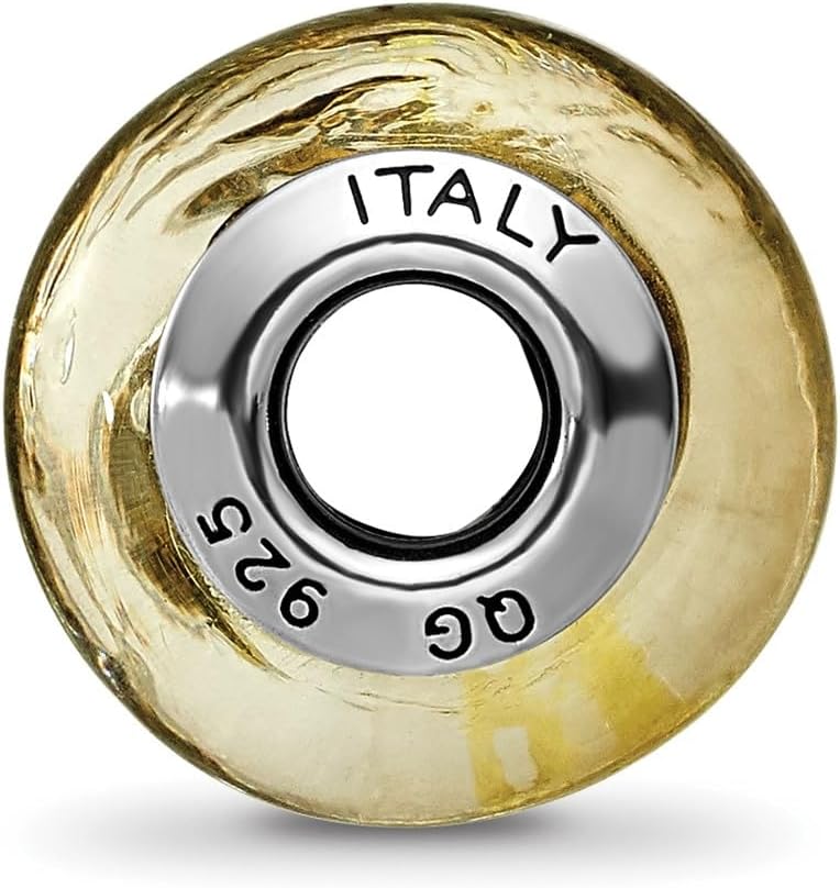 Solid 925 Sterling Silver Reflections Black/Gold-Tone Italian Murano Glass Bead (7.3mm x 13.6mm)