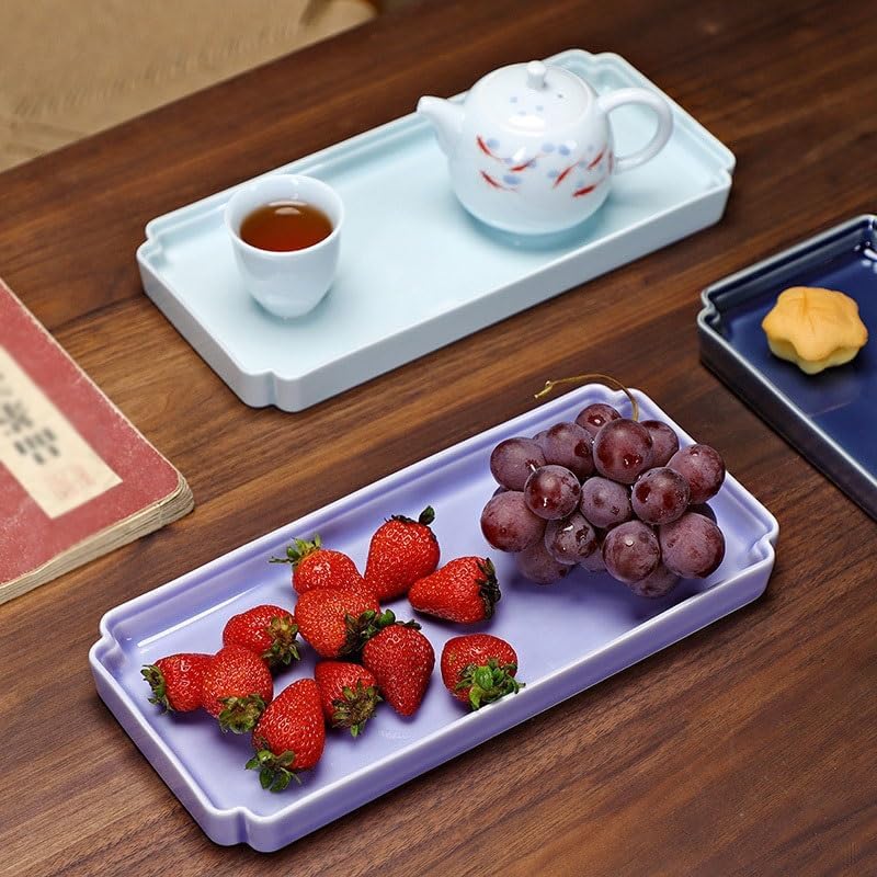 Tray Chinese Style Ceramic Tray Rectangular Afternoon Tea Snack Tray Cake Fruit Tray Snack Tray Serving Trays(A)