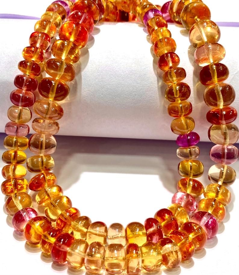 Natural PADPARADSCHA Sapphire roundelle Smooth Beads 6-9 MM 18 inch Long String Jewelry Making Gemstone Beads for Necklace Bracelet