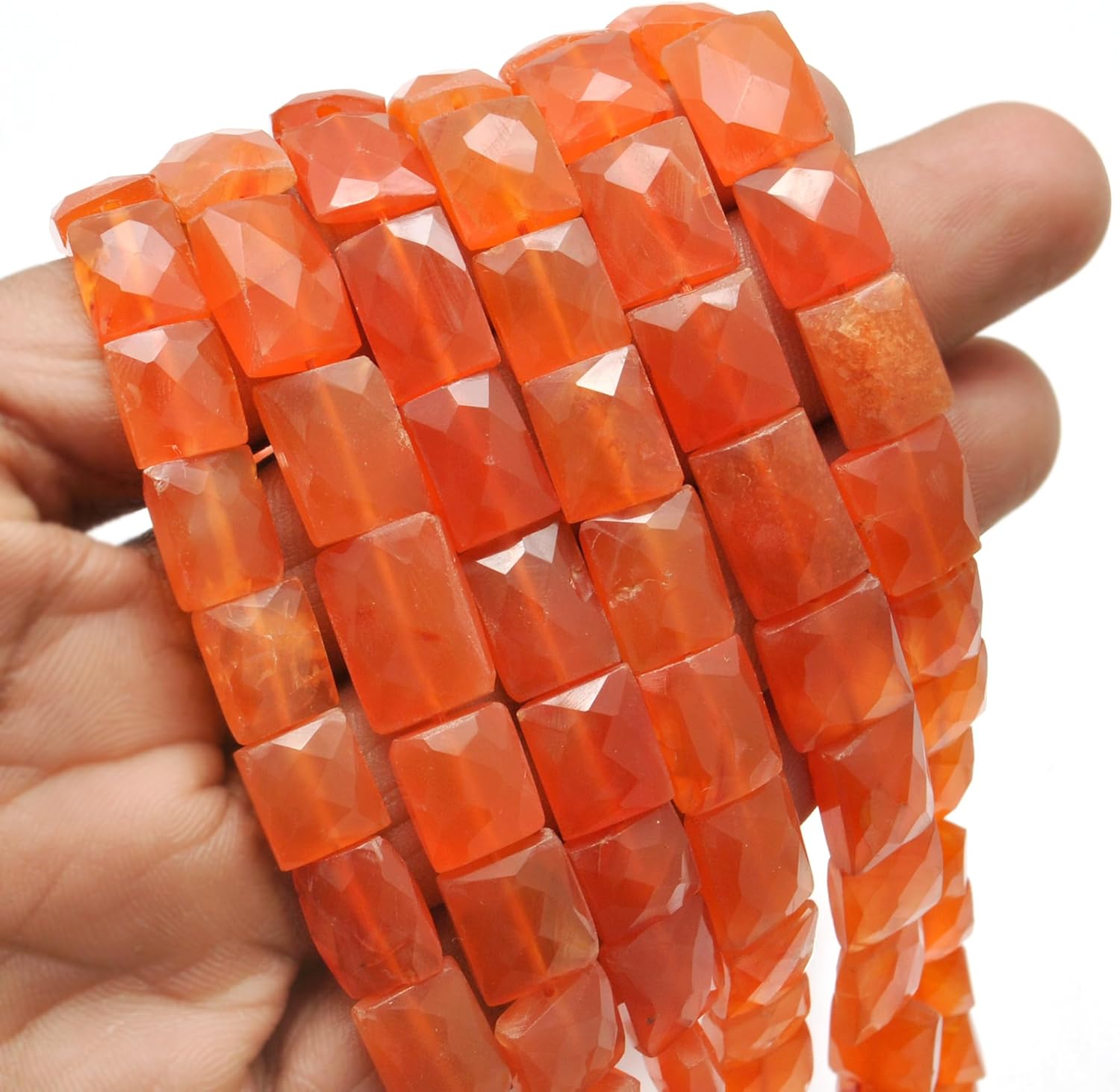 Kanika Creations Natural Carnelian Faceted Rectangle Beads 9X10-10X15MM – 30 Pcs 16.5 Inch Strand, Faceted Orange Gemstones for DIY Jewelry Making