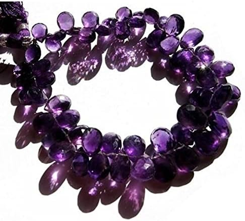 8 inch Strand of Natural Amethyst 7x9-8x10mm pear Faceted briolette Beads for DIY Jewelry Making. |BRIO_00300