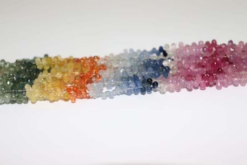 Multi Sapphire Faceted Drops Beads 2 * 4 mm Multi Beads Sapphire teardrops Beads Multi Sapphire Drops Wholesale Lot 10 Strands