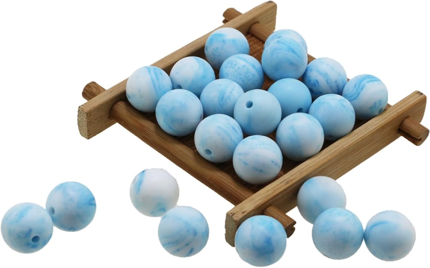 Silicone Beads Bulk 10mm 12mm 15mm 20mm DIY Necklace Bracelet Keychain Making Craft Set Jewelry, Colorful Silicone Beads Bulk Round Marble Silicone Beads Loose with Accessories (10mm Blue)