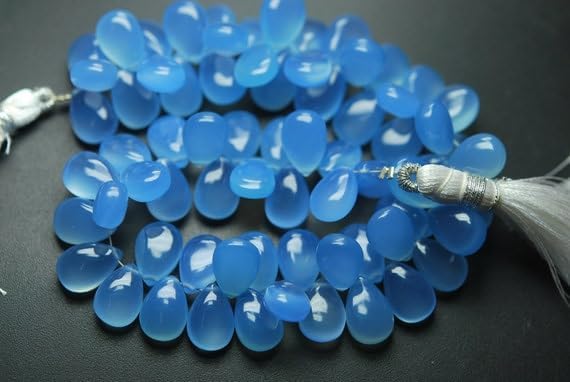 6 inch Strand of Natural Chalcedony 8x12mm pear Smooth briolette Beads for DIY Jewelry Making. |BRIO_02034