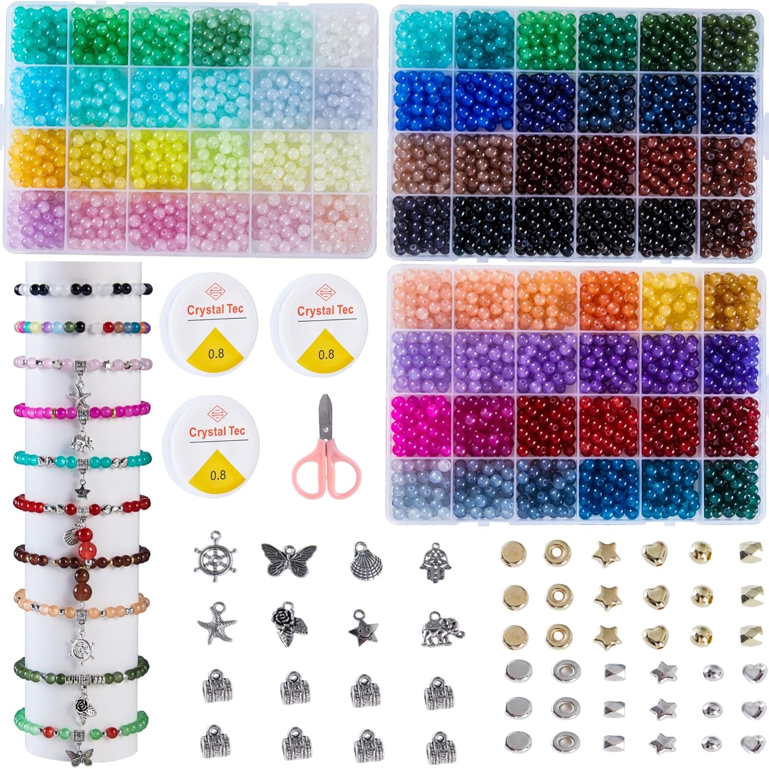 5600pcs 6mm/8mm Glass Beads for Jewelry, Crystal Glass Beads Bracelet Making Kit for Teen Girls DIY Earrings Necklaces Rings Crafts Party Gifts