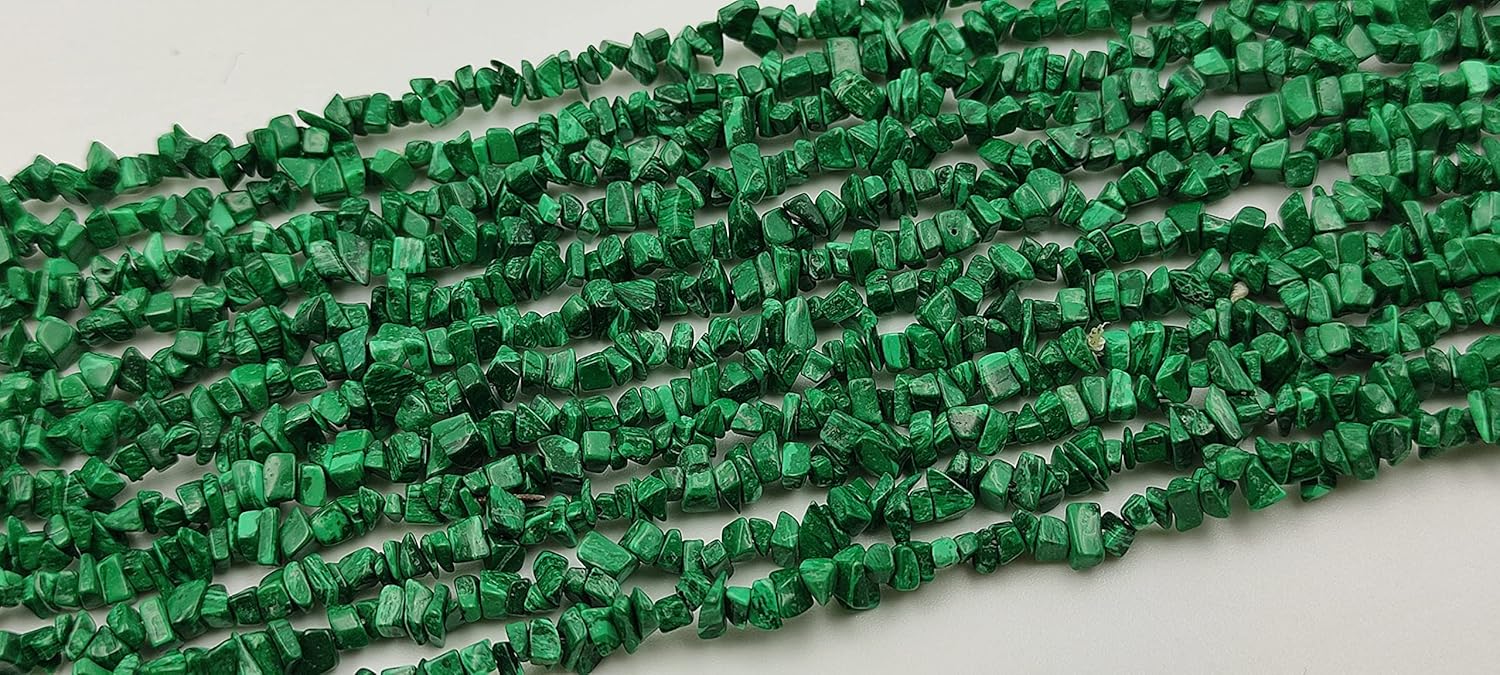 Hanumat Gems Lot of 2 Strand 34 Inches Strand,Green Malachite Gemstone Uncut Chips Raw Beads,Smooth Raw Uncut Bead,Nuggets Beads,AAA Quality Uncut Chips Strand