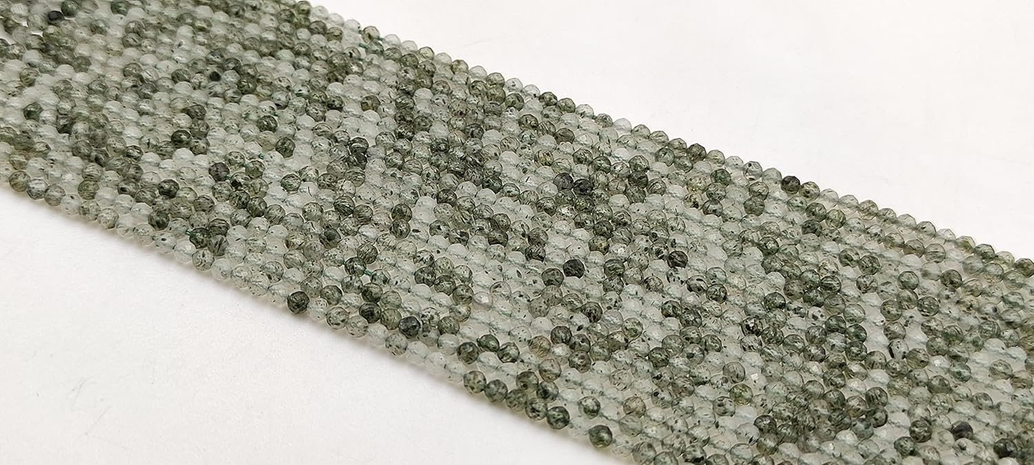 Hanumat Gems Lot of 10 Strands Natural Green Rutile Micro Cut Faceted Rondelle Beads,Rutile Faceted Beads,Rutile Rondelle Bead,Rutile Micro Cut Bead,2-2.5MM Beads,13 Inches Strand.