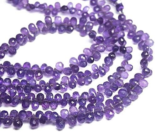 Natural Purple Amethyst Faceted Tear Drop Briolette Gemstone Loose Craft Beads Strand 8 Inch Long 6mm Code-HIGH-1015