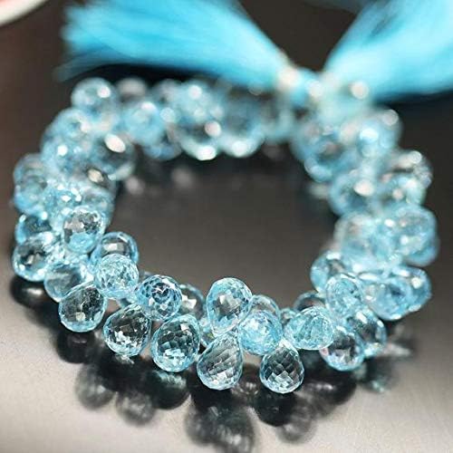 Sky Blue Topaz Tear Drop Briolette Loose Gemstone Craft Beads Strand 8 Inch Long 10mm 11mm Code-HIGH-21144