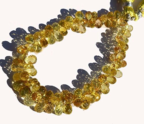13 inch natural beads strand of 9x7-10x8mm faceted teardrop yellow corundum quartz gemstone briolletes beads for DIY jewelry - necklace, bracelet, earring, ring.