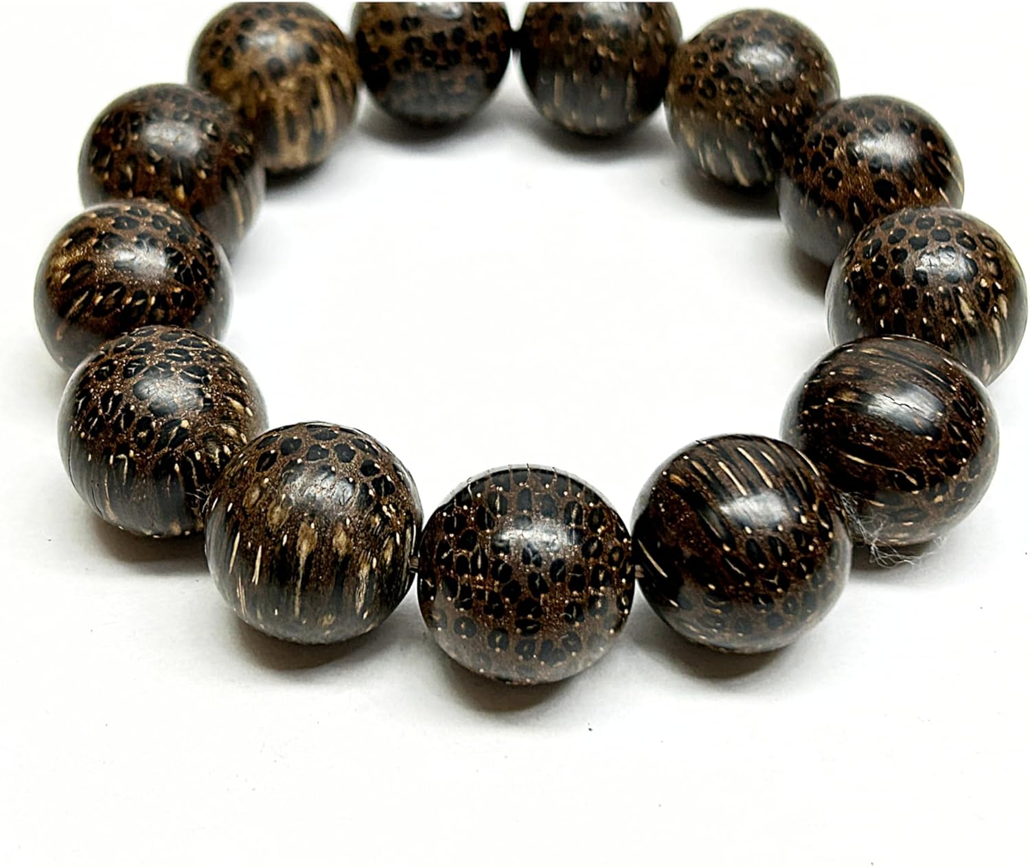 Oriental Natural Dark Brown Wood Marks Beads Hand Rosary Praying Bracelet Aws4694