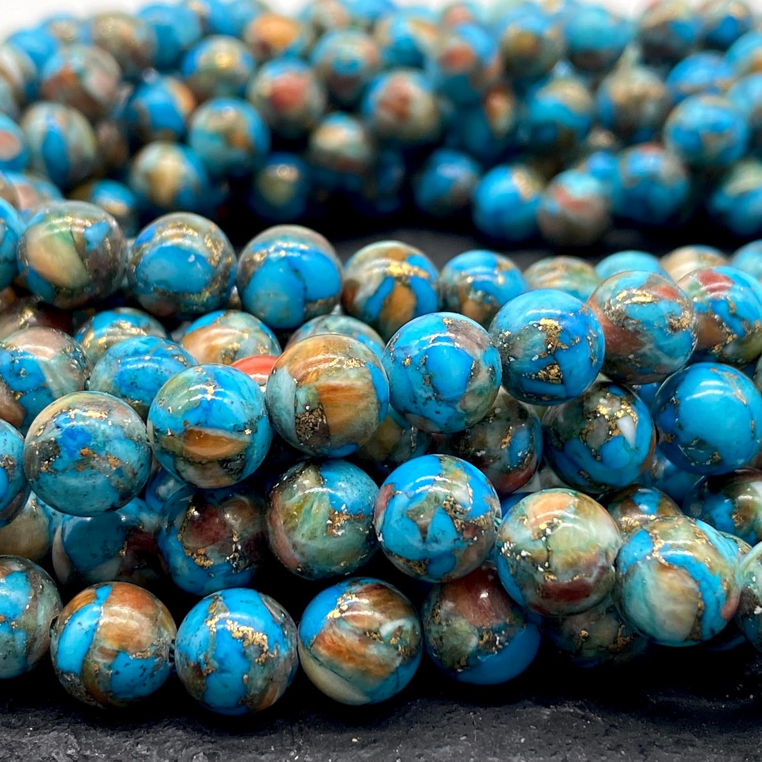 ABCGEMS Mohave Copper Turquoise & Mexican Spiny Oyster Shell Beads (70% 30% Respectively - A Revolutionary Composite Inlay Technique) Native American Style Pow Wow Calibrated Smooth Round 10mm