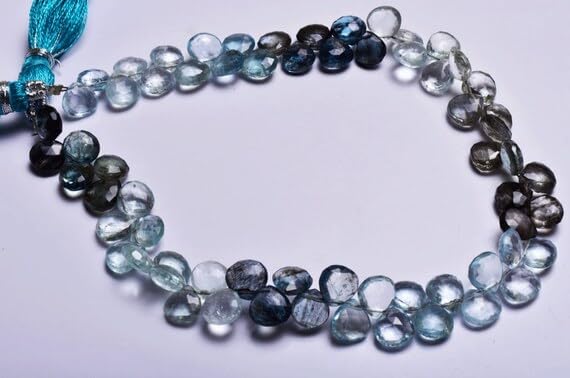 8 inch Strand of Natural Aquamarine 6.5-7mm pear Faceted briolette Beads for DIY Jewelry Making. |BRIO_00661