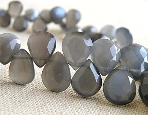 Light Grey Moonstone Gemstone Briolette Faceted Pear Teardrop 10.5 to 11mm 15 beads