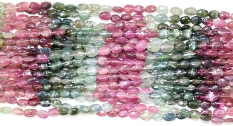 Multi Tourmaline Smooth Oval Shape Beads 5 * 7 mm Tourmaline Plain Beads Wholesale Beads 25 Strands Multi Tourmaline Beads for Making Jwelery