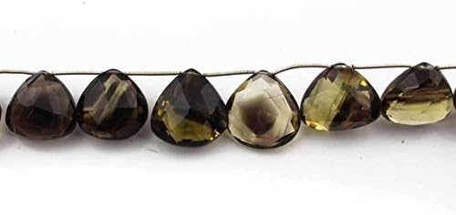 Big Halloween Sale 1 Strand Rare Bio Lemon Quartz and Smoky Quartz Briolettes - Faceted Heart Shpe Beads Briolettes 20mm-23mm 9 Inch SB147 Code-HIGH-35208