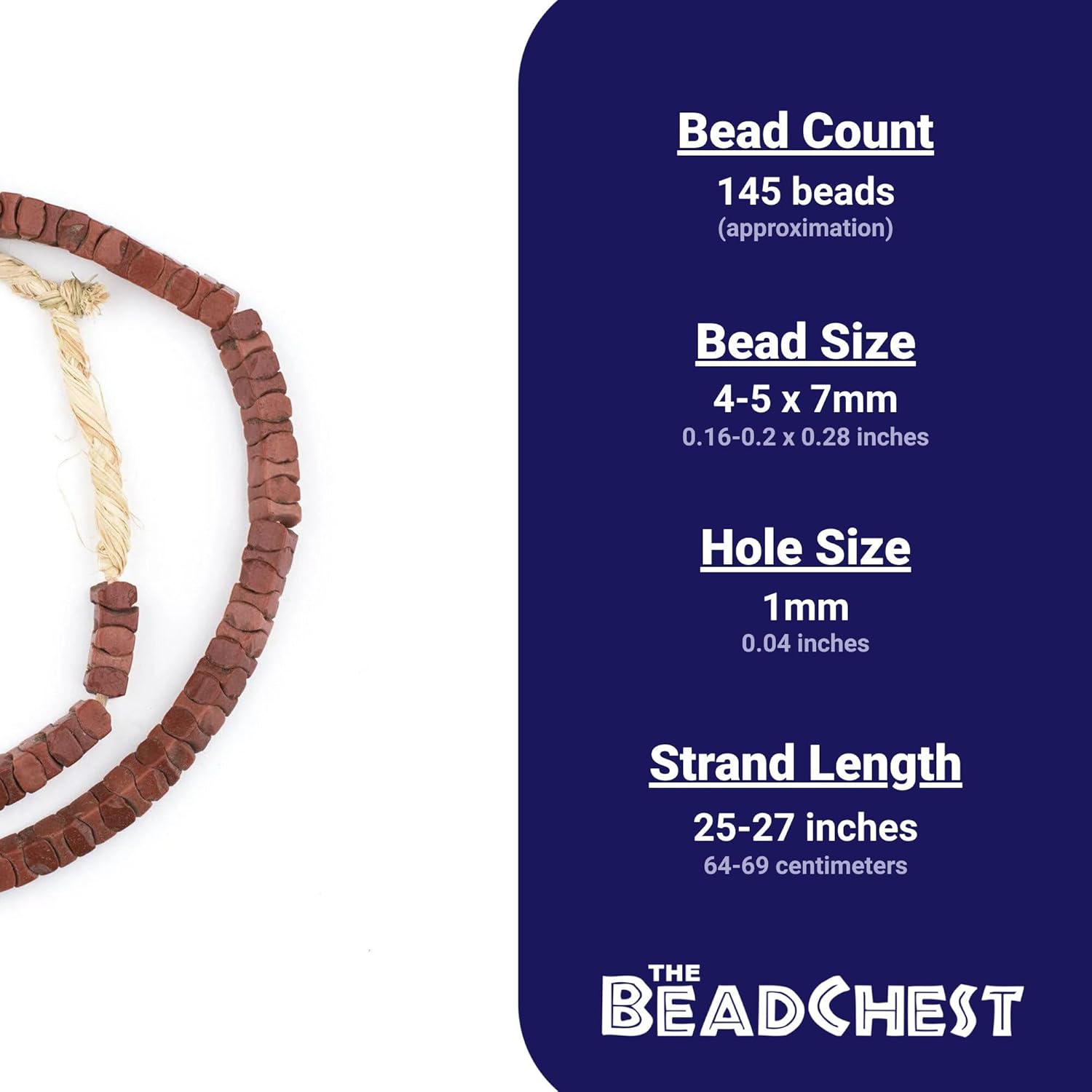 The Bead Chest Rare Brown Square Snake Beads 7mm Nigeria African Interlocking Glass 25-27 Inch Strand Handmade