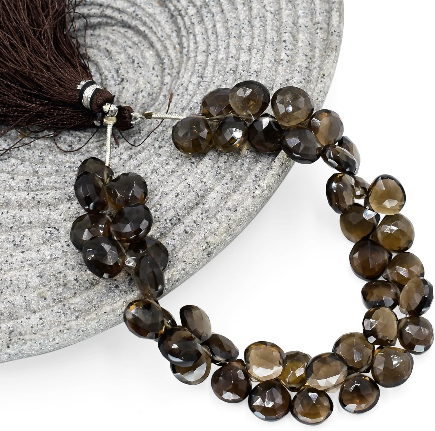 Natural Smoky Quartz Gemstone Loose Beads for Jewelry Making DIY Bracelet Necklace 7 Inch Strand 10mm Heart Shape Faceted Cut Crystal Stone Briolette Gems Crafting Bead