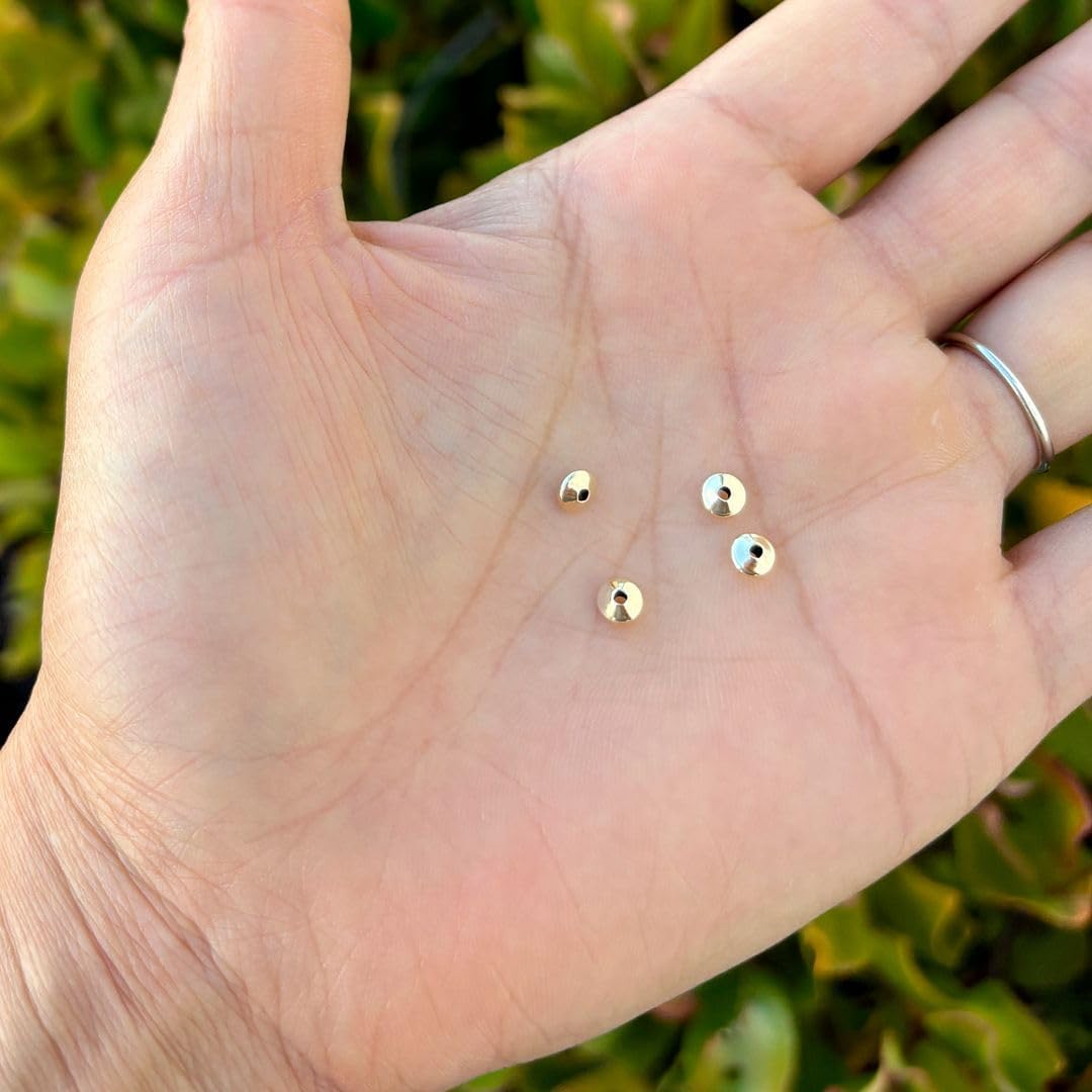 50pcs Adabele Real 1/20 14K Gold Filled 4.5mm (0.18 Inch) Saucer Bead Small Round Loose Beads Spacer (Hole 1.3mm) Non Tarnish for DIY Craft Jewelry Making JK2-G4